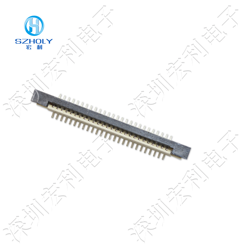 1.0mm间距FFC排线插座SMT扁平卧贴带锁扣4P-32P立式fpc连接器-宏利