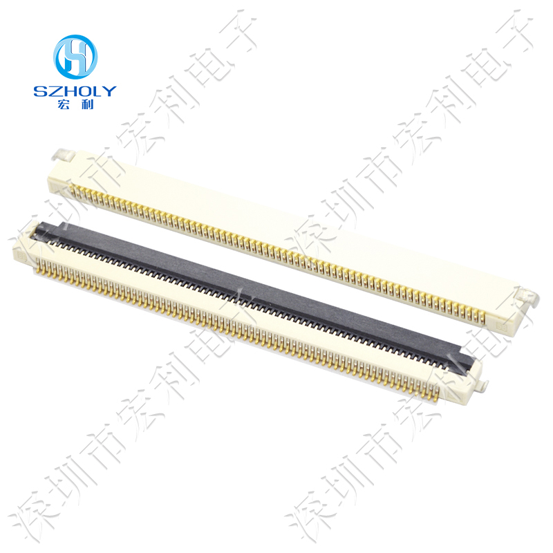FFC/FPC插座0.5mm间距 80P 1.8mmH镀金 翻盖式下接触连接器带扣 fpc连接器厂家