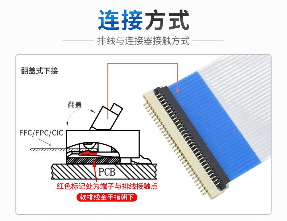 FPC 柔性软排线插座 1.0间距H2.0翻盖下接5p FFC排线电缆线连接器