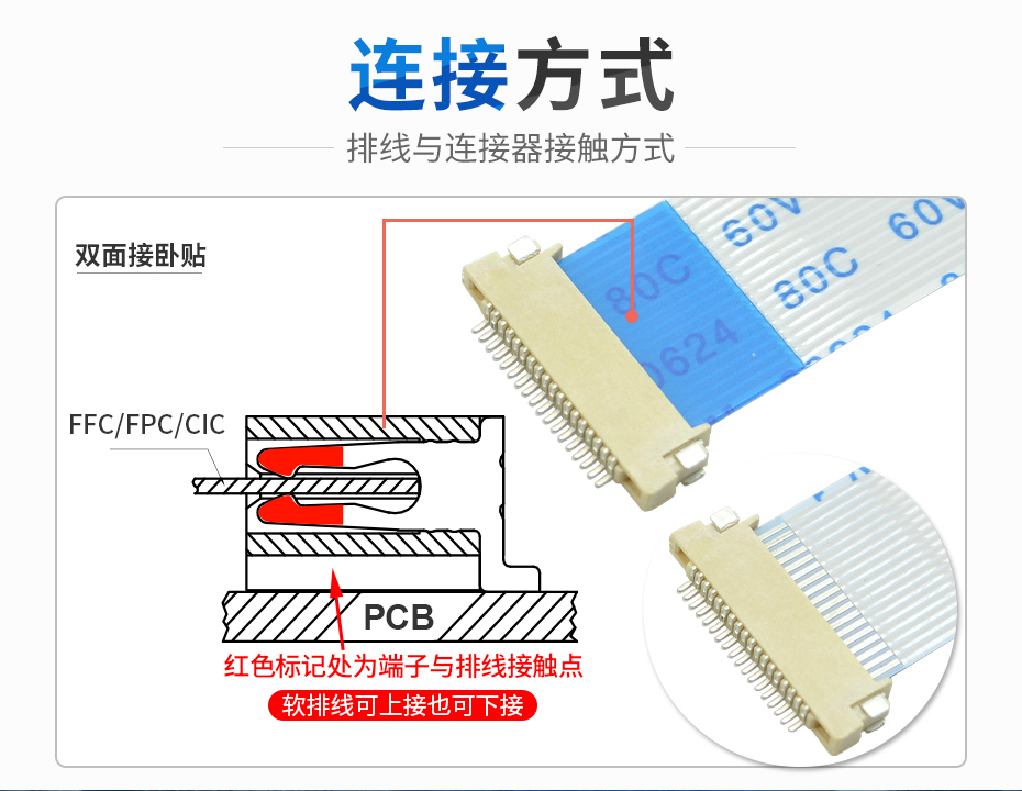 FFC/FPC软排线连接器座间距0.5MM贴片上下接10P H1.5厚双接接触